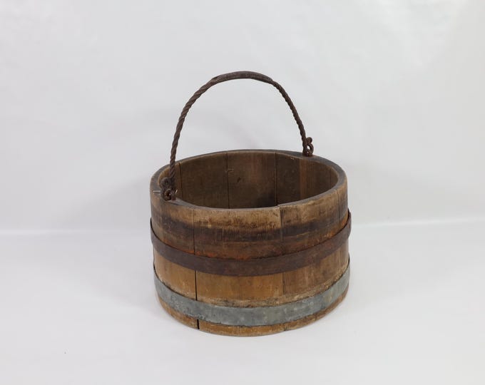 19th Century Norwegian Bentwood Bucket, Nordic Craftsmanship, Scandinavian Decor, Twisted Iron Handle, Collector's Piece, Historical Gift
