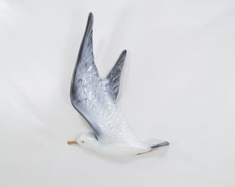 Porsgrund Porcelain Seagull Wall Sculpture - Raised Wings, Norwegian Coastal Decor