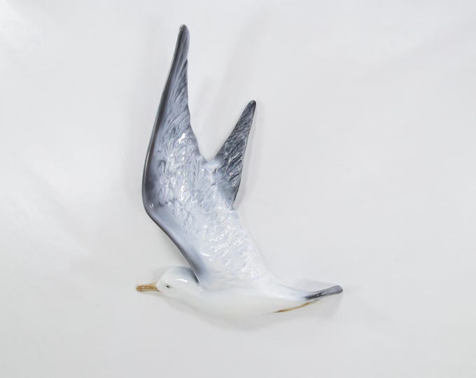 Porsgrund Porcelain Seagull Wall Sculpture - Raised Wings, Norwegian Coastal Decor