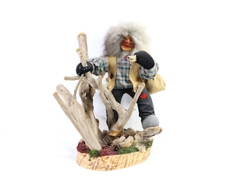 Large Vintage Norwegian Troll Figurine – Handmade 1970s Scandinavian Folk Art with Hand Carved Wooden Face Wool Hair Rustic Collectible