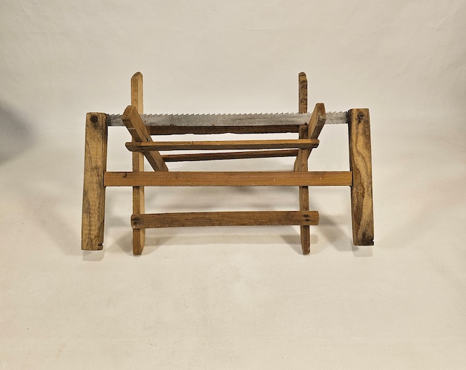 Handmade Vintage Norwegian Folk Art Toy Set: Saw and Saw Stool, 1950s Decor & Collectible