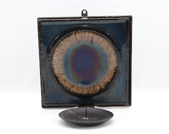 Konrad Galaaen Wall Candle Holder - 1970s Blue Ceramic and Iron