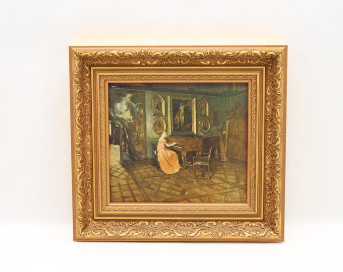 Vintage 1980s Print After Harriet Backer | Paris 1881 Interior Scene Reproduction | Norwegian Frame | Scandinavian Wall Art Decor