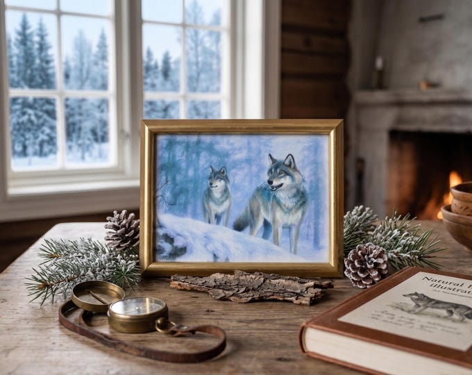 Vintage Jan Petter Bratsberg Porcelain Art Print 2000 | Framed Arctic Winter Wolf Pack Plaque | Signed Norwegian Wolves Wilderness Art