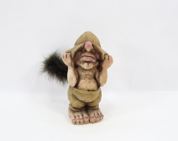 Nyform Troll Figurine No 243 | Shy Troll Pulling Hat Down | Scandinavian Vintage 1970s Decor | Nordic Collectible Gift Figurine