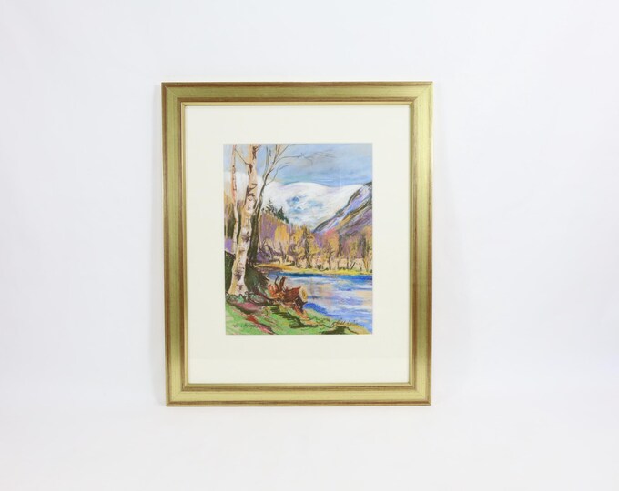 Vintage Norwegian Watercolor Landscape by Odd Sæten 1999 - Vibrant Spring Scene in Angedalen - Scandinavian Art Collectible