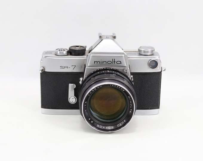Minolta SR-7 35mm Film Camera | 1960s Japanese SLR with CdS Light Meter | Auto Rokkor PF 58mm f1.4 Lens Vintage Kit