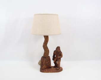 Anker Walle Norwegian Woodsman Lamp 1950s | Hand Carved Wood Folk Art Table Lamp | Scandinavian Vintage Lighting