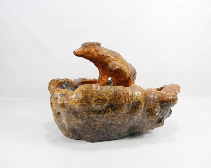 Stunning Large Norwegian Hand-Carved Knot Bowl, O. Nordskog 1952 - Collectible Décor