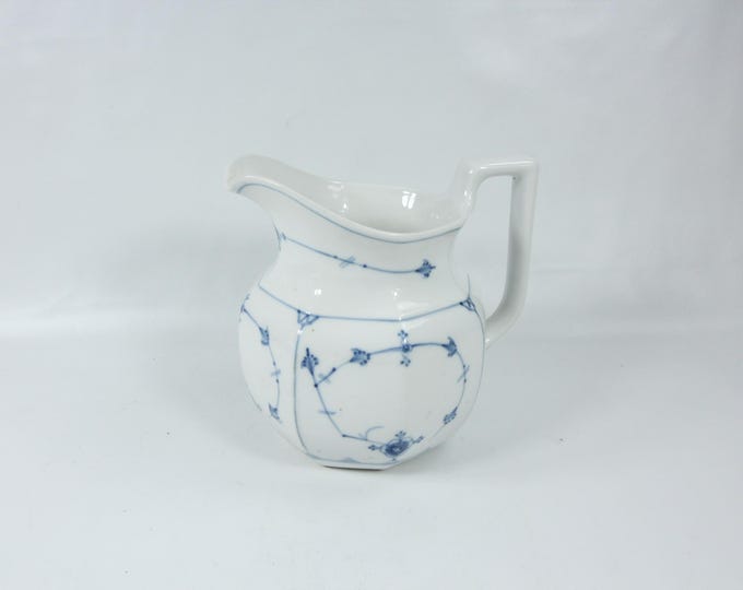 Hand-Painted Porsgrunn Porcelain milk mug with Blue Straw Design - Blue fluted design - 1911 to 1935