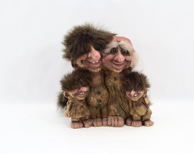 NyForm Norwegian Troll Family Figurine 1980s | Handmade Latex Norway Folklore Sculpture | Vintage Scandinavian Mythology Decor Troll Figure