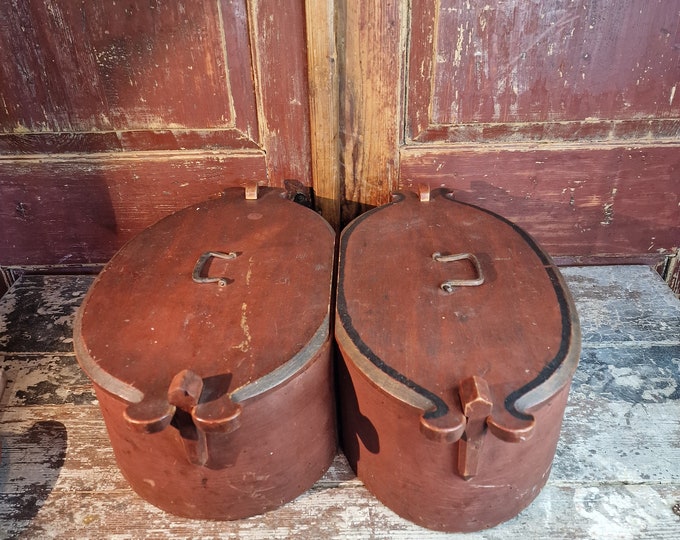 Stunning antique double tine box - Museum piece - rare painted keepsake box