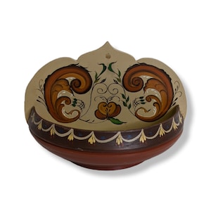 Vintage Norwegian Wall bowl veggpryd wallflower Norwgian Folk Art Rosemaling