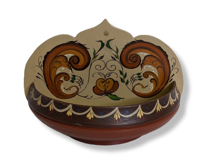 Vintage Norwegian Wall bowl veggpryd wallflower Norwgian Folk Art Rosemaling