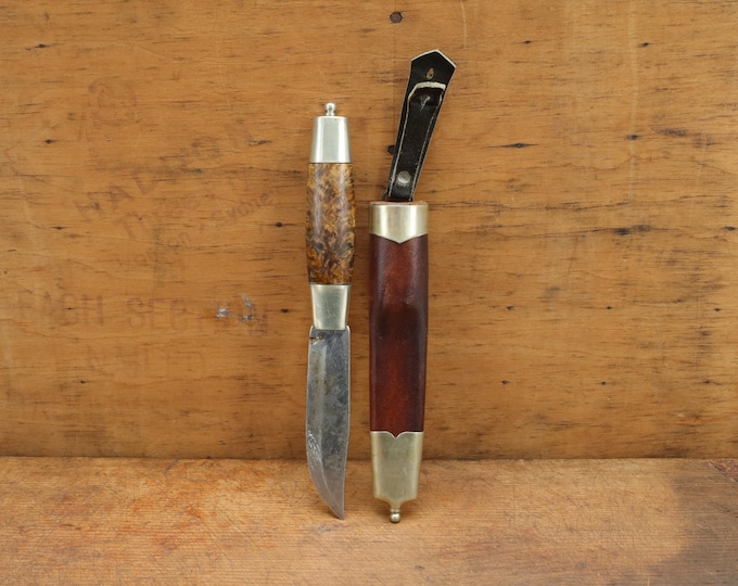 Norwegian Handmade Knife 1960s | Telemark Craftsmanship | Birch Handle Knife | Silver Plated Details | Collector's Item