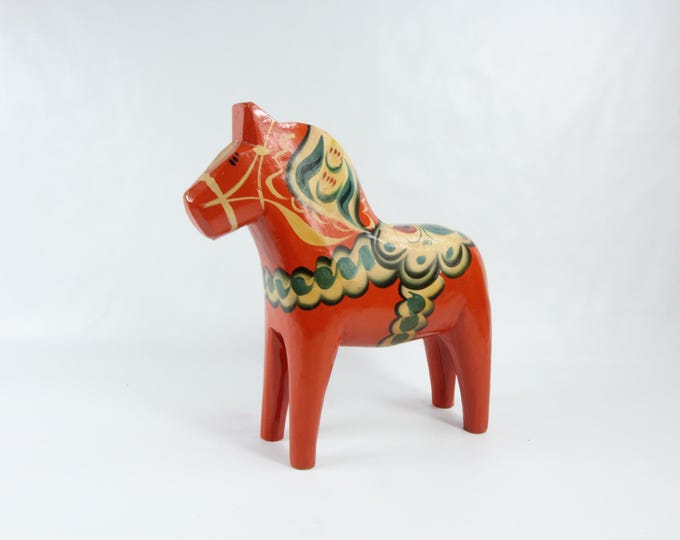 Swedish Folk Art Dala Horse Figure | Scandinavian Art | Vintage Home Decor | Handmade Red Dala Horse | Gift Idea