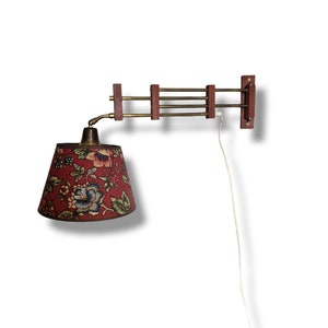 Fantastic 1950s Norwegian designed teak wall lamp,Wall scone lamp,Interior lamp,Flower lamp shade,Scandinavian design,Rare design lamp image 1