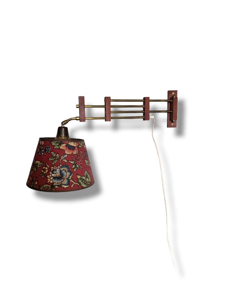 Fantastic 1950s Norwegian designed teak wall lamp,Wall scone lamp,Interior lamp,Flower lamp shade,Scandinavian design,Rare design lamp image 1