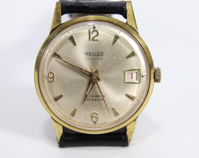 Relide Automatic 21 Jewels Incabloc | Vintage Swiss Wristwatch 1960s | Gold Tone Case 33mm | Mechanical Automatic Watch Men’s Swiss Made
