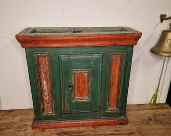 Antique hanging cabinet - Hand carved Norwegian wall cabinet