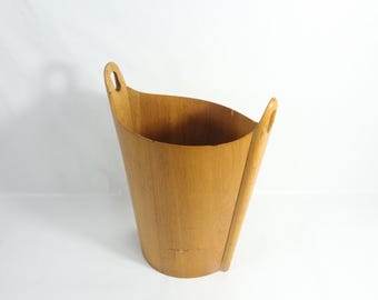 Collector's Item: 1950s Rare oak wood Rubbish Bin by P.S Heggen | Norwegian Design Treasures
