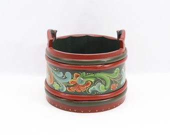 Norwegian Folk Art Wooden Box | Hand Painted Telemark Rosemaling | 1990s Scandinavian Decor