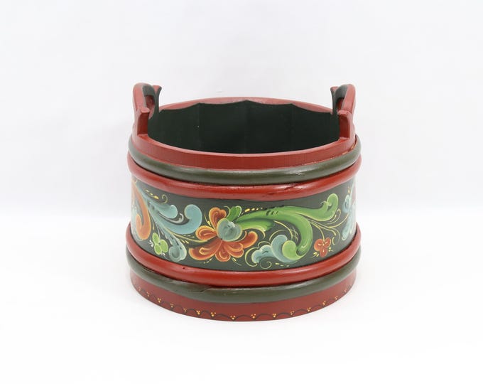 Norwegian Folk Art Wooden Box | Hand Painted Telemark Rosemaling | 1990s Scandinavian Decor