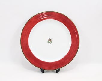 Vintage Porsgrund Christmas Plate Norway | Nordic Porcelain Holiday Collectible | Red Rim Gold Crown Design | Scandinavian Christmas Decor