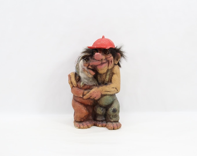 NyForm Troll Couple Figurine Norway | Vintage 1980s Loving Troll Pair | Hand Painted Scandinavian Folklore Decor Piece