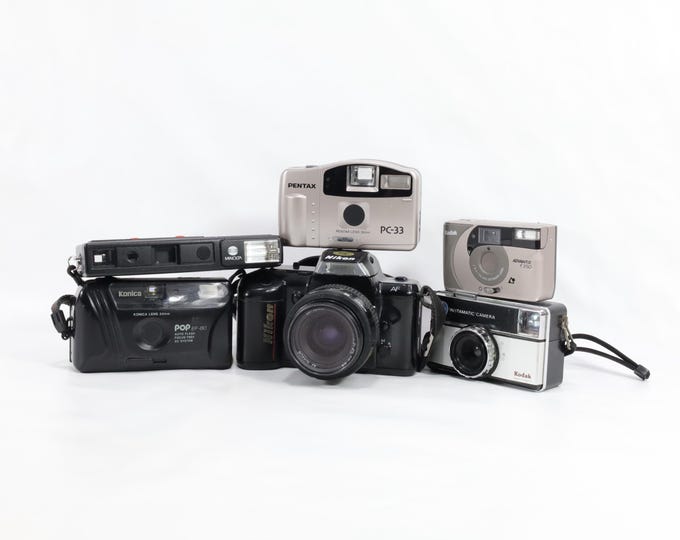 Vintage Camera Collection | Nikon Kodak Pentax Minolta Konica | Decorative Display | Classic Photography Enthusiast Gift