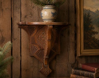 Antique Norwegian Carved Wood Wall Shelf 1800s | Hand Carved Scandinavian Folk Art Dragon Style Valdres Shelf | Rustic Cabin Collectible