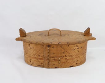 Norwegian Antique Tine Box with Rustic Patina for Primitive Decor - Folk Art Inspired
