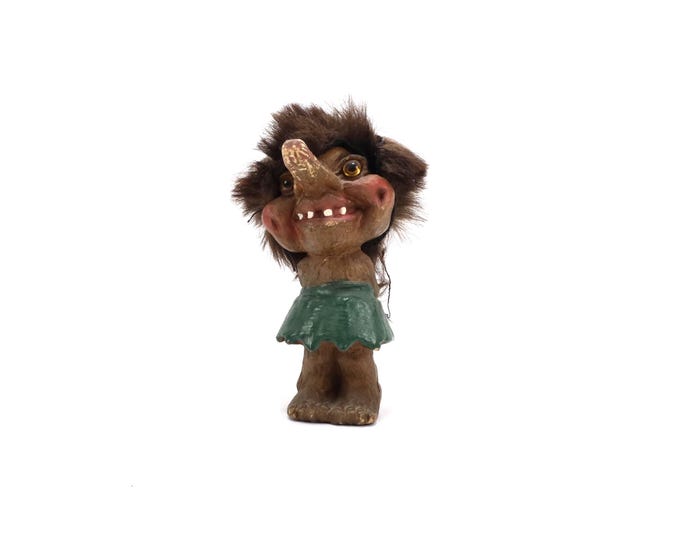 Vintage Ny-Form Troll Figurine 1970s Norwegian Troll Statue with Hair Scandinavian Folk Art Collectible 13 cm