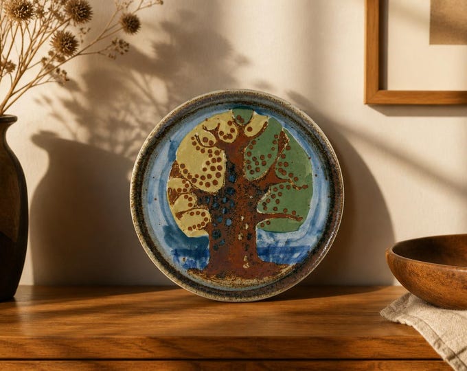 Rörstrand Sweden Pottery Platter | Gösta Millberg Autumn Tree MCM Wall Art | Vintage Swedish Stoneware Centerpiece | Mid Century Modern