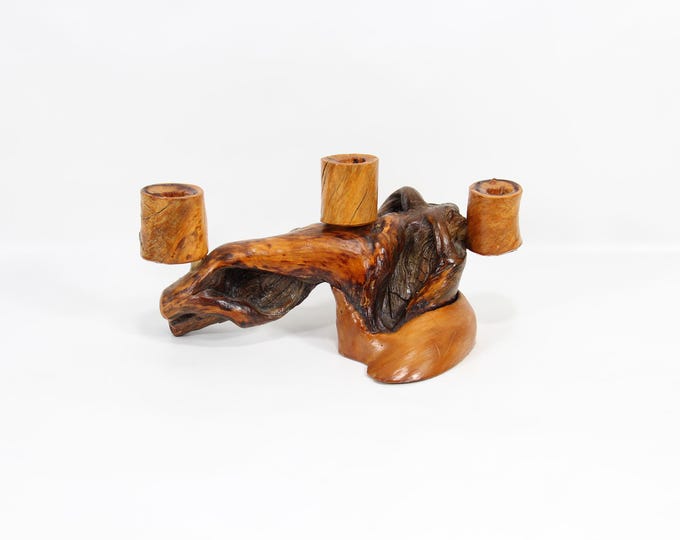 Unique Handmade Norwegian Burl Candle Holder | Rustic Carved Decor for Forest Cabins