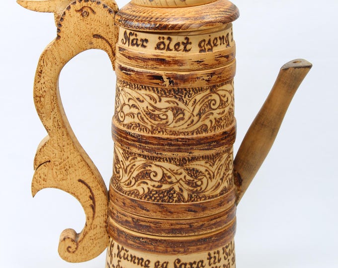 Handcrafted Vintage Norwegian Watering Can - Rustic Bentwood Folk Art for Home Decor