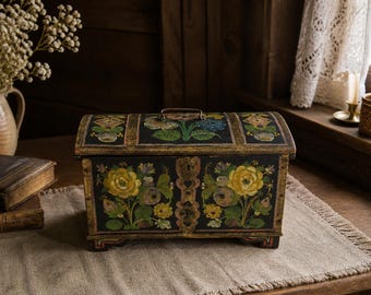 Antique Norwegian Os Rosemaling Jewelry Box 1910s | Hand Painted Folk Art Trinket Chest | Vintage Scandinavian Jewelry Box | Nordic Decor