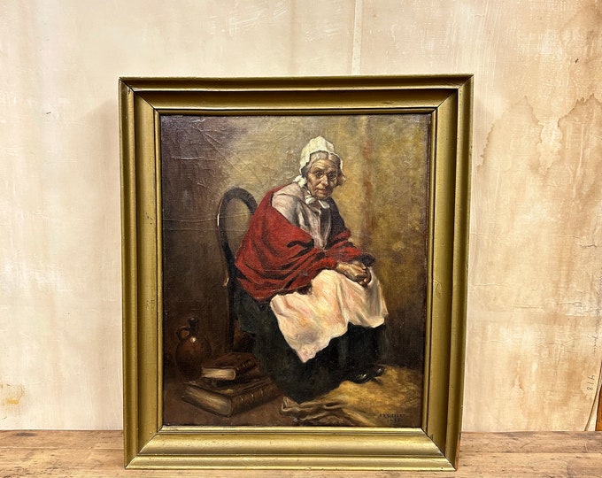 Original Oil Painting by F.R. Sievert - Captivating Motif of a Charming Old Lady