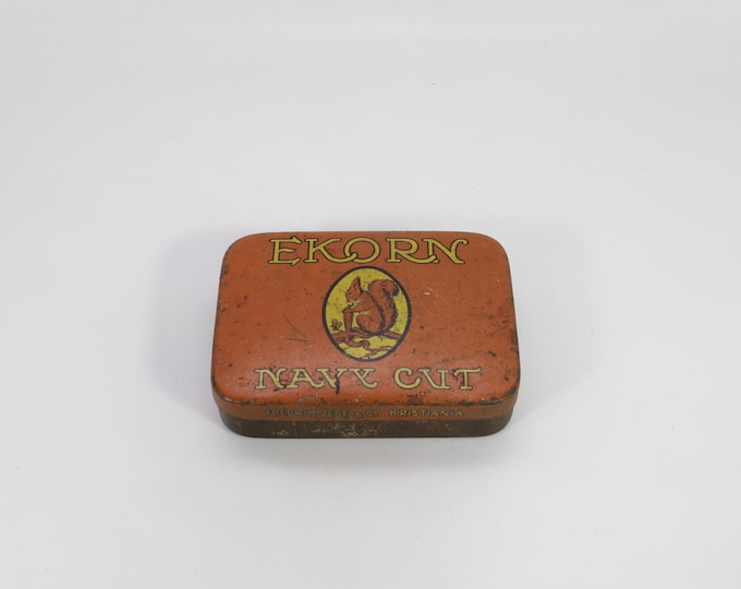 Norwegian 1800s Tobacco Tin Box | Ekorn Brand | Fredrik Jebe & Co | Antique Collector's Piece | Historical Gift