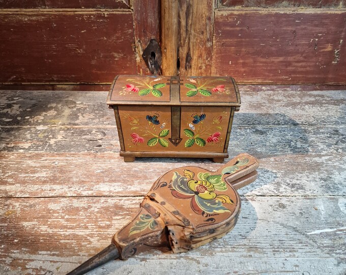 Rustic Farmhouse Decor - Hand-Painted Chest and Vintage Fireplace Blower Set - A Stunning Addition