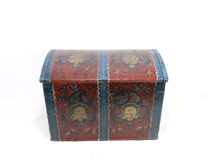 Norwegian Rose-Painted Box | Antique 19th Century Decor | Telemark Folk Art | Collector's Dowry Gift | Folk Art Treasure