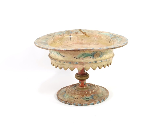 Norwegian Handcarved Cake Stand | Antique Nordic Heirloom | 1800s Rose Painted Stand | Collectors' Treasure | cake pedestal display