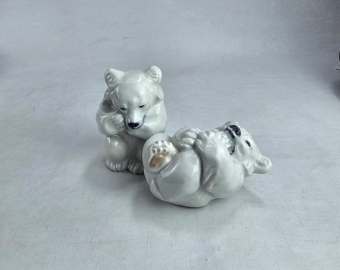 Unique Gift Idea: Set of 2 Vintage Danish Porcelain Bears by Knud Kyhn - Royal Copenhagen Bears 1970s