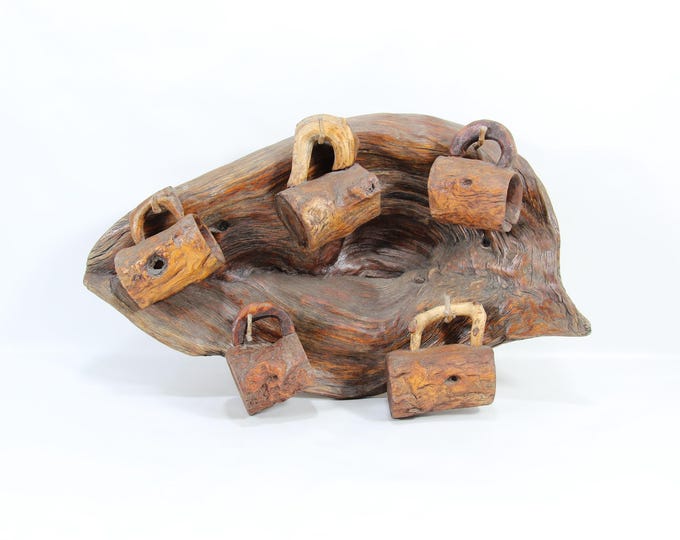Nordic Handmade Wall Art: Unique Carved Bowl & 5 Cups for Cozy Cabin Décor