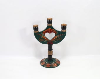 Hand Painted Norwegian Rosemaling Candle Holder | Signed K.R. Tinn 2002 | 3 Arm Wood Candelabra | Traditional Folk Art Decor