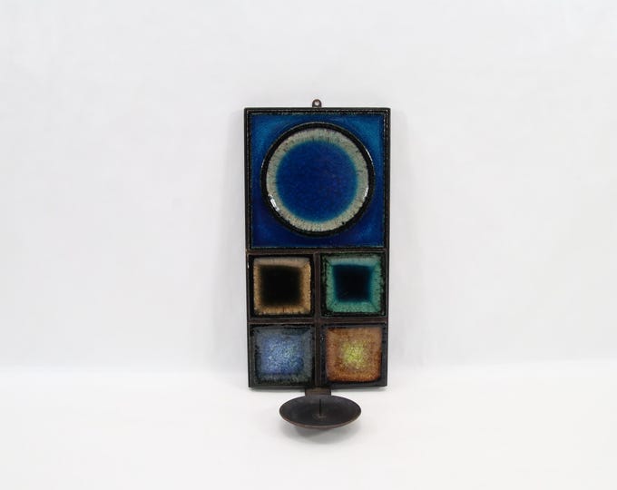 Konrad Galaaen Ceramic Wall Candle Holder - 1960s Norwegian Modernist Tiles in Iron