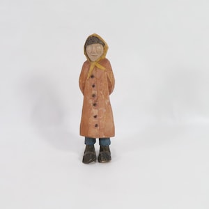 Hand Carved Norwegian Wooden Farmer Lady Figure - Vintage Retro Folk Art Decor