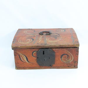 Trinket Chest | Rosemaled Strongbox | 1800s Painted Storage | Antique Gift | Dowery gift