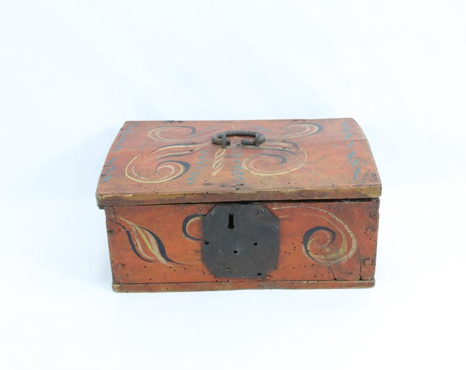 Trinket Chest | Rosemaled Strongbox | 1800s Painted Storage | Antique Gift | Dowery gift