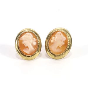 14k Yellow Gold Vintage Cameo Earrings | Hand-Carved Cameo Design | Classical Art Jewelry | Collectible Gift